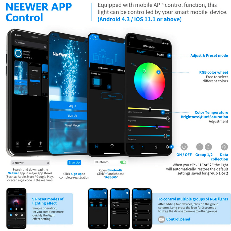Neewer 660 RGB PRO (Power 50W) LED + Visico LS-8005 + NP-970 punjač - 8